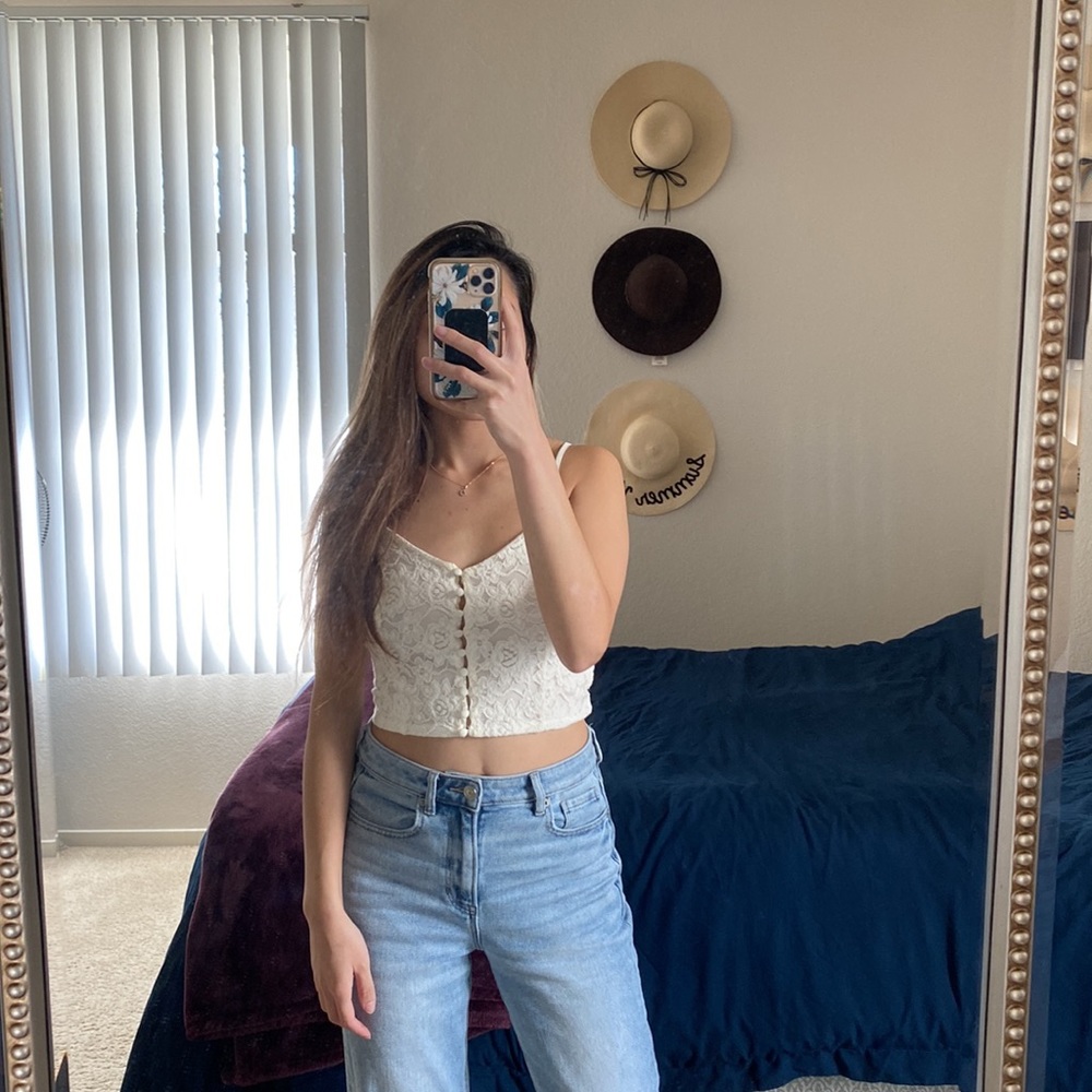 Lace button crop top
